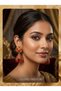 Antique Gold-Tone Red Jhumka Earrings | Indian Ethnic Traditional Beaded Drop Earrings for Women and Girls | Festive & Wedding Jewelry - 2