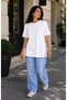 Women's Basic Oversize T-Shirt, Crew Neck, Long Length, Slit, Laser Cut, 100% Cotton - 4