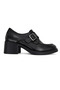 Women's Black Genuine Leather Buckle Loafer Shoes Thick Heel Daily Office - 3