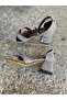 Grey Outer Material Shiny Skin Leather Thick Heel Lace-Up Women's Shoes - 2