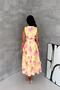 Women's Yellow Floral Print Sleeveless Midi Length Flared Dress with Belt Nbk4645 - 4
