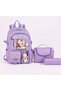 Licensed Korean Style Accessorized Lilac 3-Piece Set Girls' Elementary School Bag Backpack with Pencil Holder and Lunch Bag