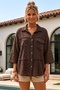 Brown Shirt Collar 3/4 Sleeve Buttoned Pocket Embroidered Star Appliqué Cotton Woven Shirt 75 65 - 4