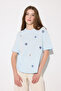 Floral Embroidered Relaxed Fit Cotton T-Shirt - Blue