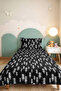 Black Geometric Youth Room Single Pique Set - Modern Minimal 160X220 cm Quilted Bedspread - 5