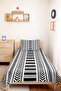 Black Geometric Youth Room Single Pique Set - Modern Striped 160X220 cm Quilted Bedspread - 4
