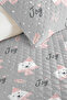 Teddy Bear Gray Pastel Children's Room Single Pique Set - Cute Pink 160X220 cm Quilted Bedspread - 3