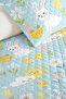 Rabbit Flower Blue Girls' Pique Set - Pastel Yellow Spring Baby Room Bedspread - 160X220 cm - 3