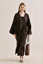 Linen Design Tie-Up Kimono Dark Brown