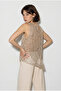 Women's Beige Asymmetrical Cut Sequin Detailed Mesh Blouse 4250 60286333 - 3