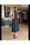 Women's Double-Breasted Collared Modal Fabric Polka Dot Midi Length Dress with Pockets - 3