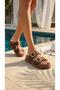 Women's Brown High Sole Double Strap Buckle Leather Slippers 4cm Byndkorda01 - 8