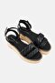 Women Lather Rope Real Espad Adjustable Buckle Wedge Sandals, Black - 4
