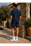 Men's Set Pitircik Fabric Cuban Collar T-Shirt & Shorts - 3