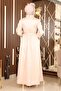Feather Detailed Satin Evening Dress Beige 19123 - 5