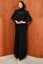 Black Lace-Up Evening Dress with Front Detail - 3