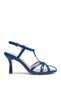 Women's Navy Blue Patent Leather Piping Detailed Strapped Pointed Toe Thin Heel Stiletto Classic Heeled Shoes Zare - 6