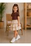 Girl's Baby Kids' Brown T-Shirt and Cream Layered Scallop Skirt Set Summer Set