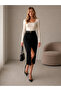 Women's Black Slit Long Linen Skirt