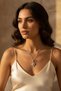 Stylish Shield-Pointed Zircon Stone Steel Necklace with Yellow Detail Women's Accessory - 7