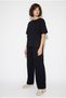 Women's Black Crew Neck Basic T-Shirt with Pocket Detail and Elastic Waist Relaxed Set 2464 60286405 - 2