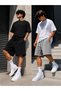 2-Piece Shorts for Men (Black-Grey) Summer Wide Fit Oversize Washable Fabric Anti-Sweat