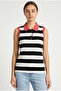 Sleeveless Polo Neck Striped T-Shirt - Black - 2