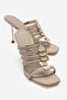 Beige Skin Women's Open Toe Special Design Thin Heeled Slippers Ivory