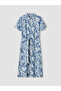 Lcw Everyday Blue Shirt Collar Patterned Belted Waist Jean Dress