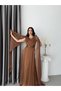 Brown Chiffon Flowing Cape Sleeves Long Evening Dress - 4