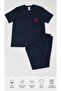 Men's Navy Blue Short Sleeve Cotton Pajama Set with Silicone Anchor Print - 3