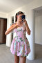 Flowered Straps Tie-Up Mini Skirt Balloon Dress - Pink