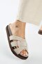 Bartolo Women's Leather Genuine Leather Caged Beige Slippers - 5