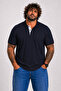 Men's Large Size Single Jersey Polo T-Shirt Classic with Pockets 26402 Navy Blue