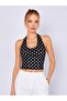 Women's Black Halter Neck Polka Dot Blouse - 4