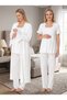 New Season Ecru Buttoned Breastfeeding Feature Scallop Linen Detailed Design Short Sleeve 100% Cotton Maternity Pajama Set - 4