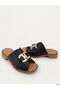 Inside and Outside, 100% Genuine Leather, Low Heel, Gold Metal Buckle Women's Slippers - 3