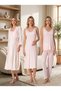 New Season Pink Striped Strappy Design with Breastfeeding Feature, Lace Detailed 100% Cotton Maternity Dressing Gown Nightgown Pajama Set - 6