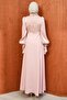 Powder Color Sleeve Collar Tie-Up Stoned Evening Dress - 5