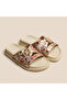 Valley Ethnic Pattern Gold Staple Detailed Side Buckle Glittery Comfort Slippers - 4