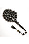 Yusr Rosary 33 Beads 13mm Black Prayer Beads 76.5g Silver Swirl Inlay with Bronze Medallion Tassel - 3