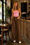 Bol Paça Jeans, High Waist Flexible Soft Fabric Palazzo Jeans - Brown - 2