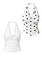 Women's Degaje Collar Crop 2-Piece Set (Black-White Polka Dot, White)