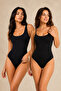 Women's 2-Pack 95% Cotton Thin & Thick Strap Flexible Bottom Hook Bodysuit Undershirt