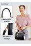 Women's Patent PU Leather Two-Tone Handbag, Elegant Structured Tote Bag with Detachable Shoulder Strap - 8