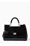 Small East West Sicily Top-handle Bag in Glossy leather, Black-17cm