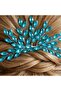 Blue Crystal Leaf Design Bridal Hair Comb – Handmade Hair Accessory - 3