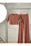 Summer Buttoned Collar Crop Blouse Trousers Ribbed Bottom Top Knitwear Set - 6