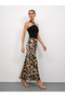 Women's Patterned High Waist Flared Satin Skirt - 7