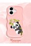 iPhone 16 Compatible Case with Camera Protector Pink Silicone Couple Phone Case Panda Pattern - 2
